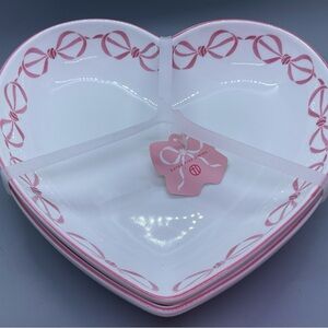 Eaton Fine Dining Heart Side Dish Bowl With Pink Bows 9” Set of 2 NWT